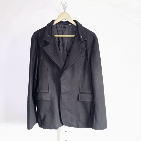 Dirk Bikkembergs Vintage Black Wool Blend Coat Jacket Mens Size Large Military - Picture 1 of 16